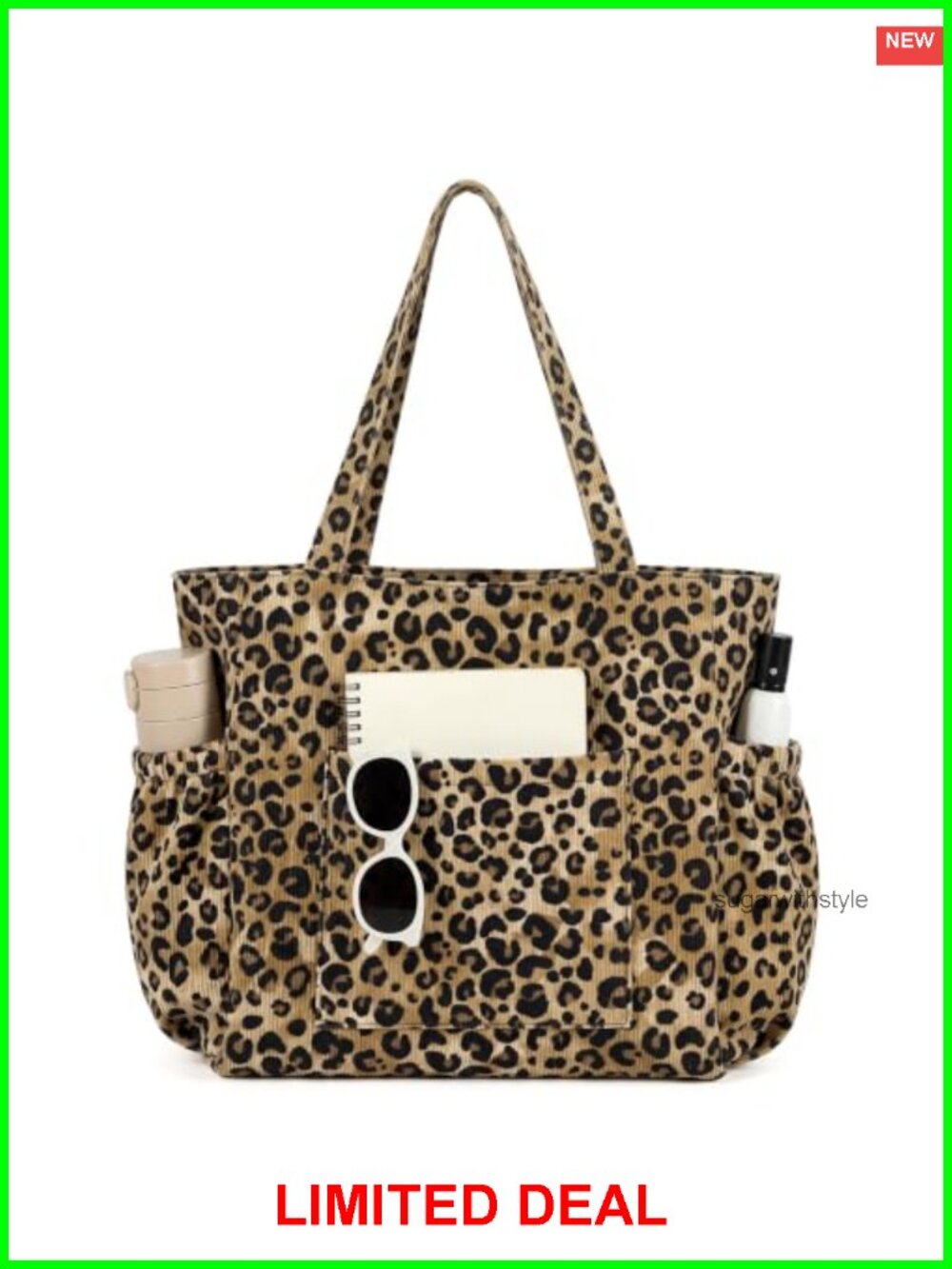 Corduroy Tote Bag Multi-Pocket Zipper Work Handbag Women